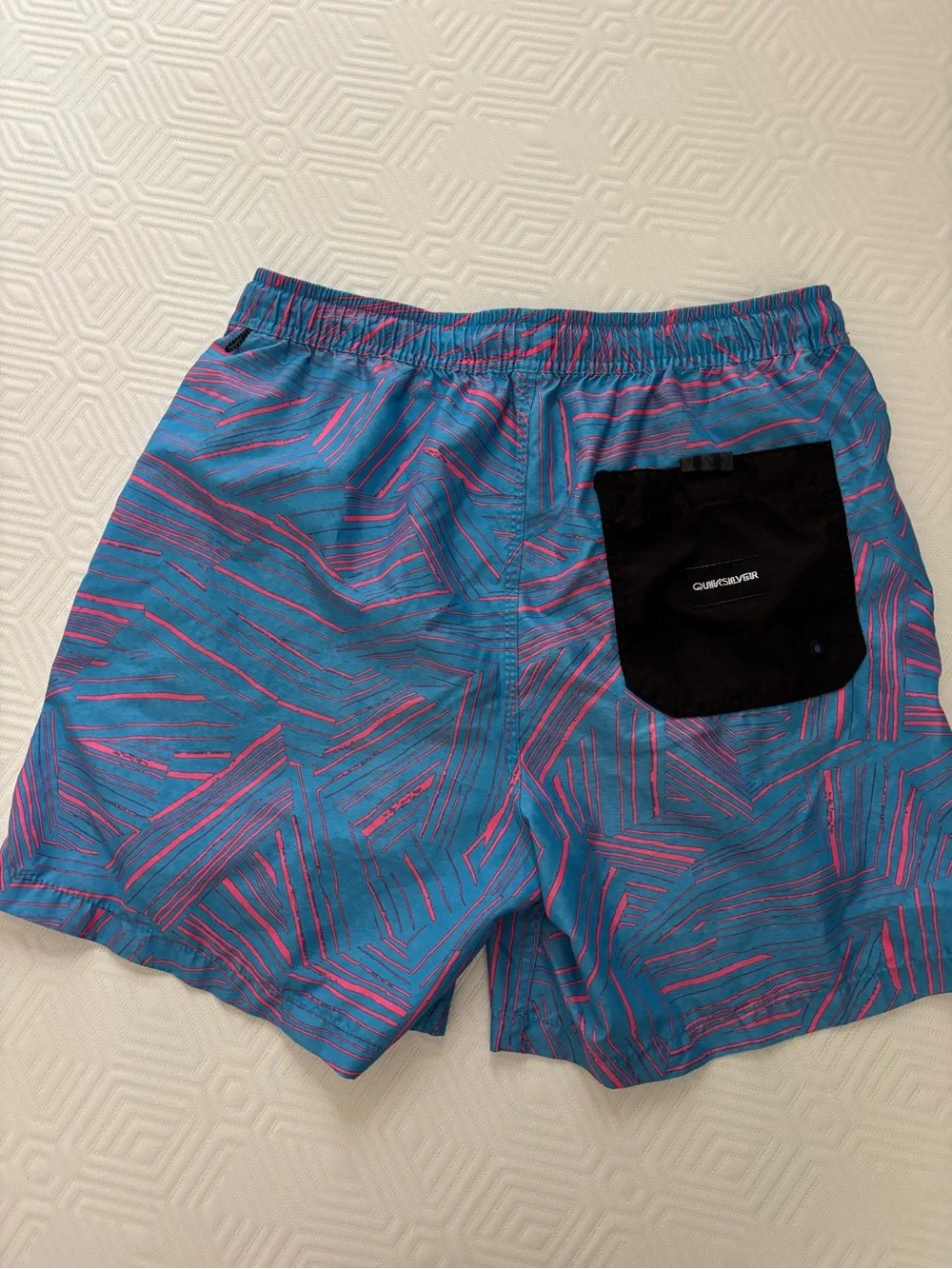 Quiksilver Blue & Pink Abstract Stripe Swim Trunks - Men's